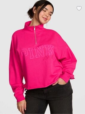 PINK Victoria's Secret Campus Fleece Quarter Zip Straight Cut Sweatshirt